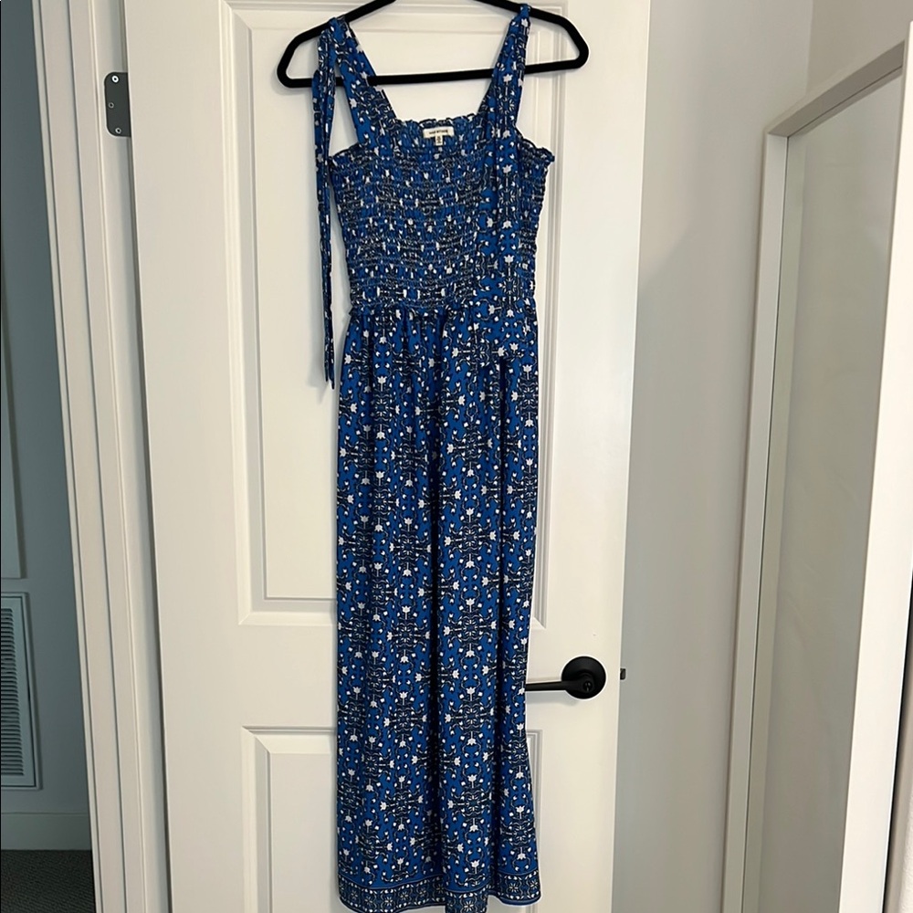 Blue Maxi Dress with Floral Print by Max Studio with Tie Straps size medium